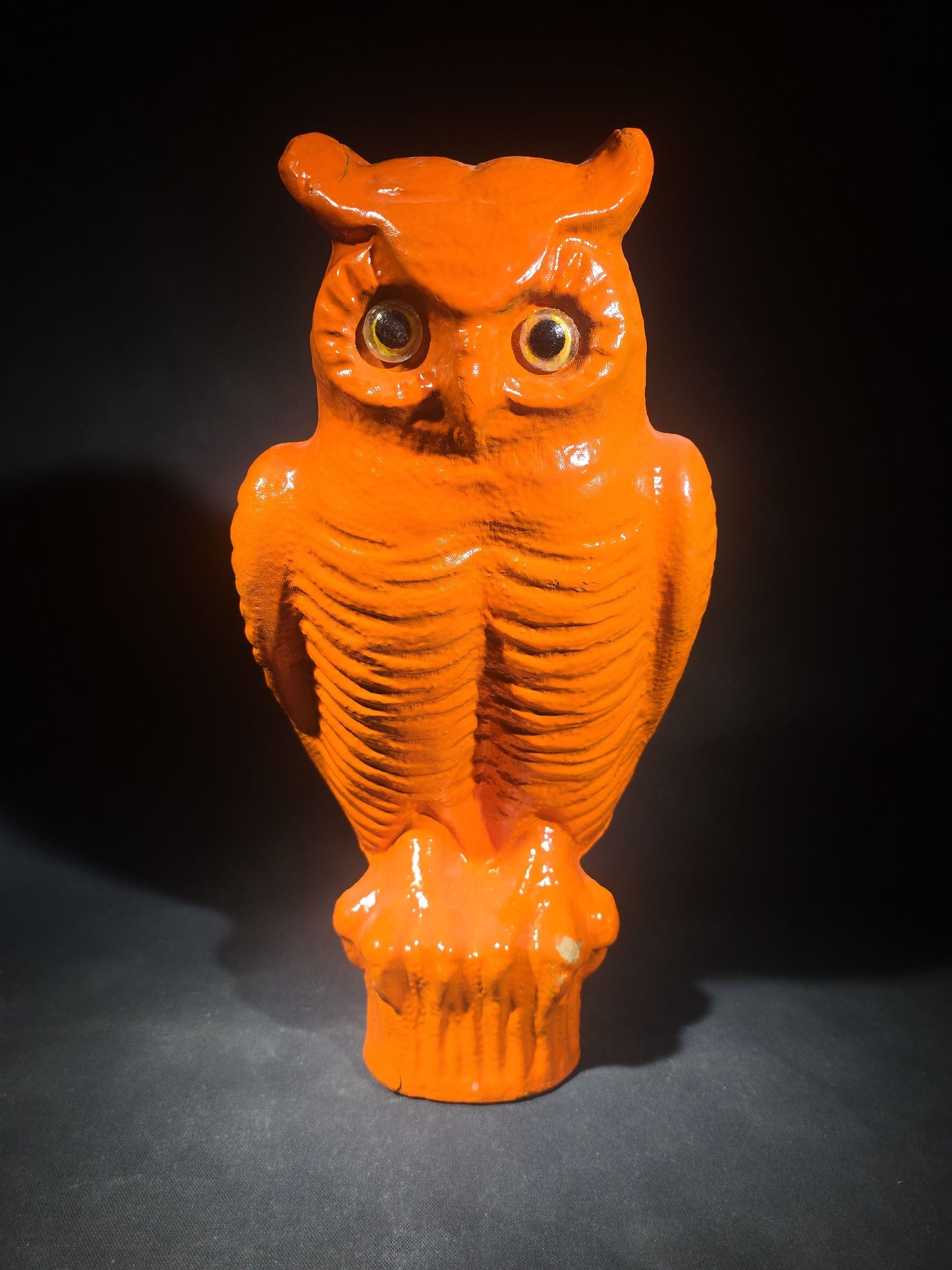 Vintage Papier-Mache / Paper Pulp Halloween Owl Figure with Glass Eyes, Repainted