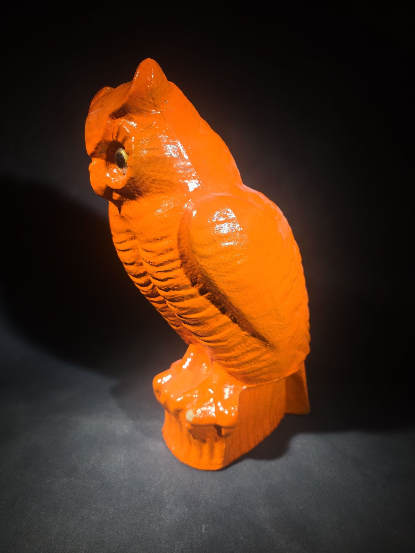 Vintage Papier-Mache / Paper Pulp Halloween Owl Figure with Glass Eyes, Repainted