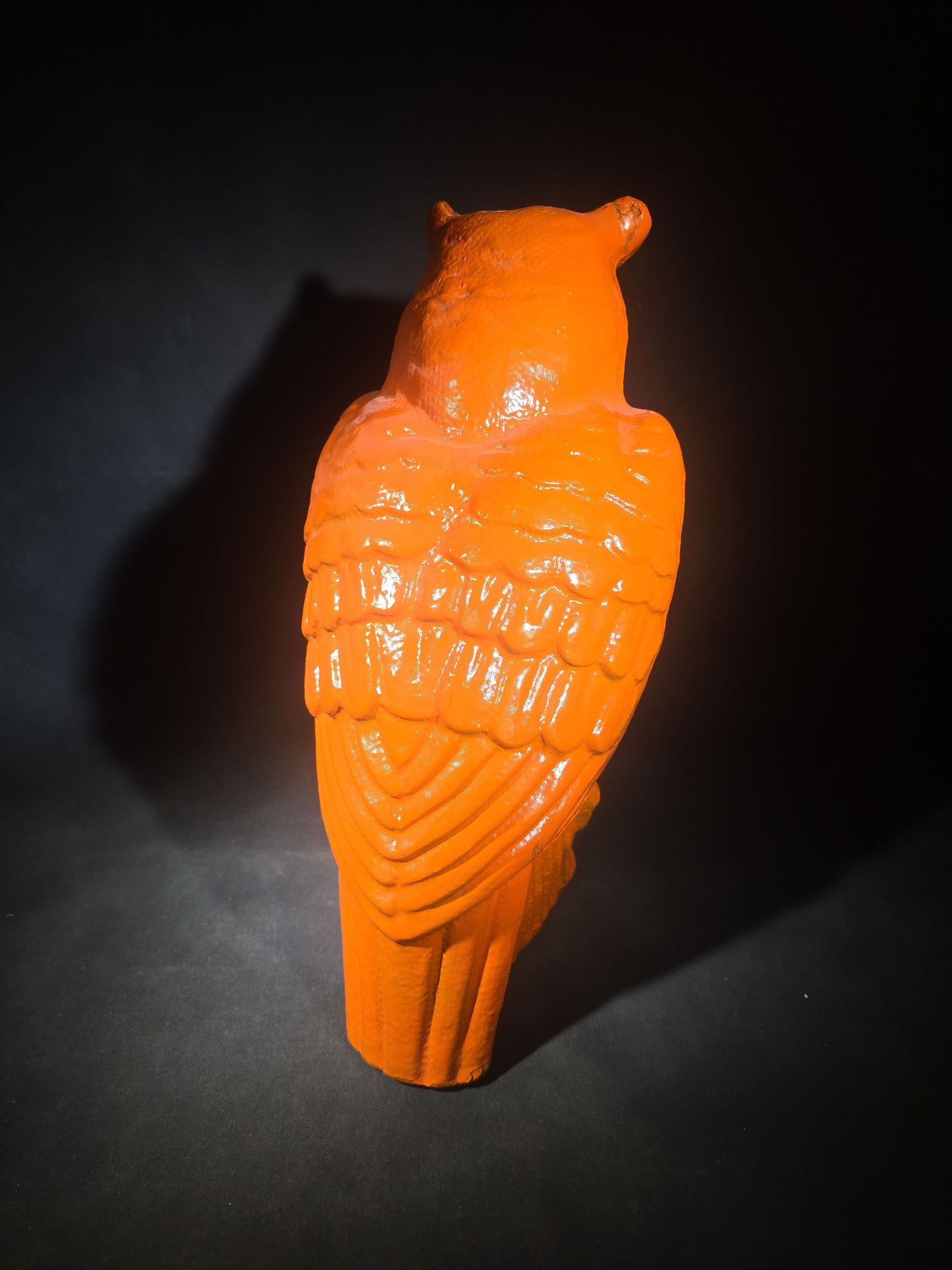 Vintage Papier-Mache / Paper Pulp Halloween Owl Figure with Glass Eyes, Repainted
