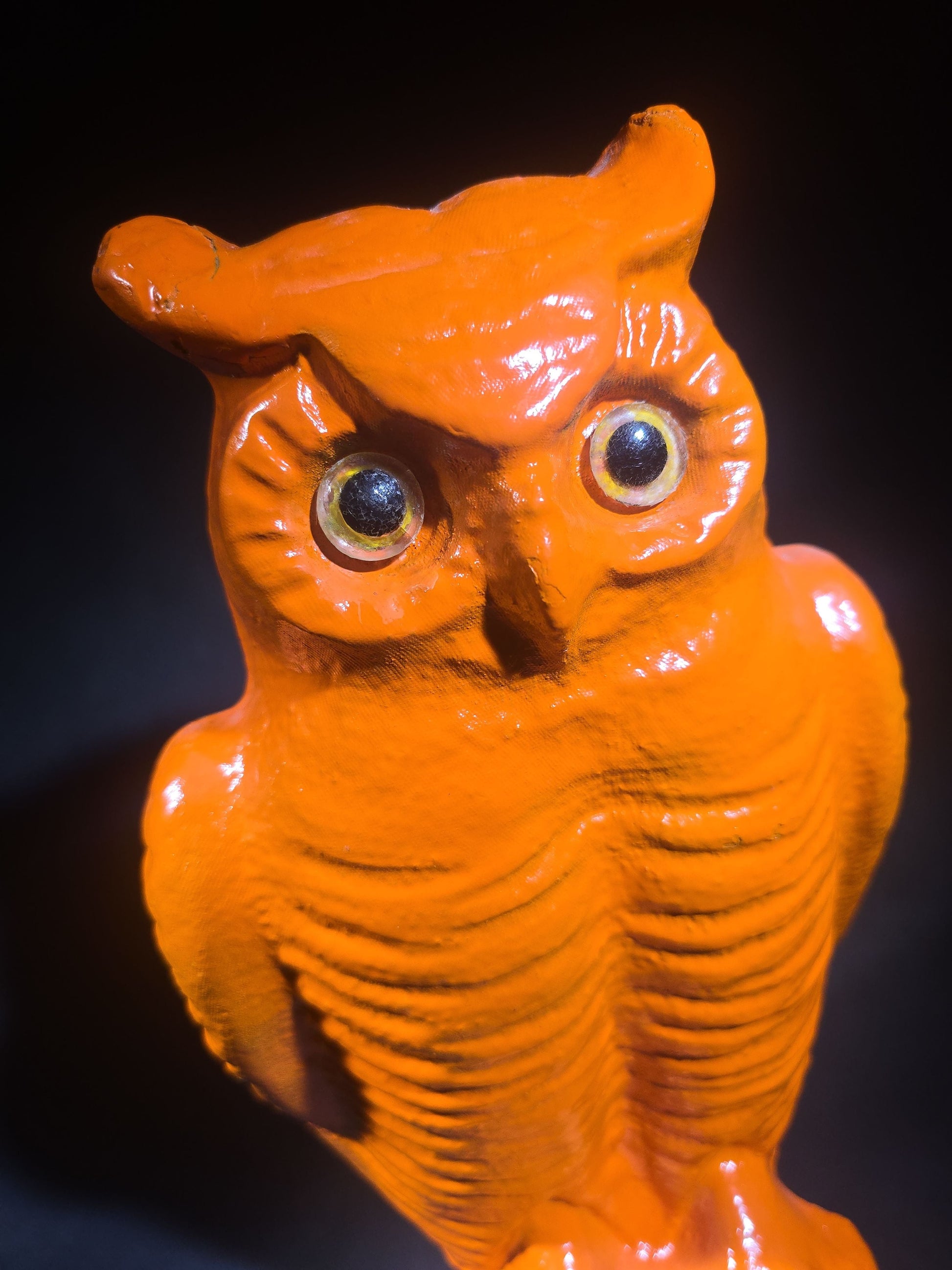Vintage Papier-Mache / Paper Pulp Halloween Owl Figure with Glass Eyes, Repainted