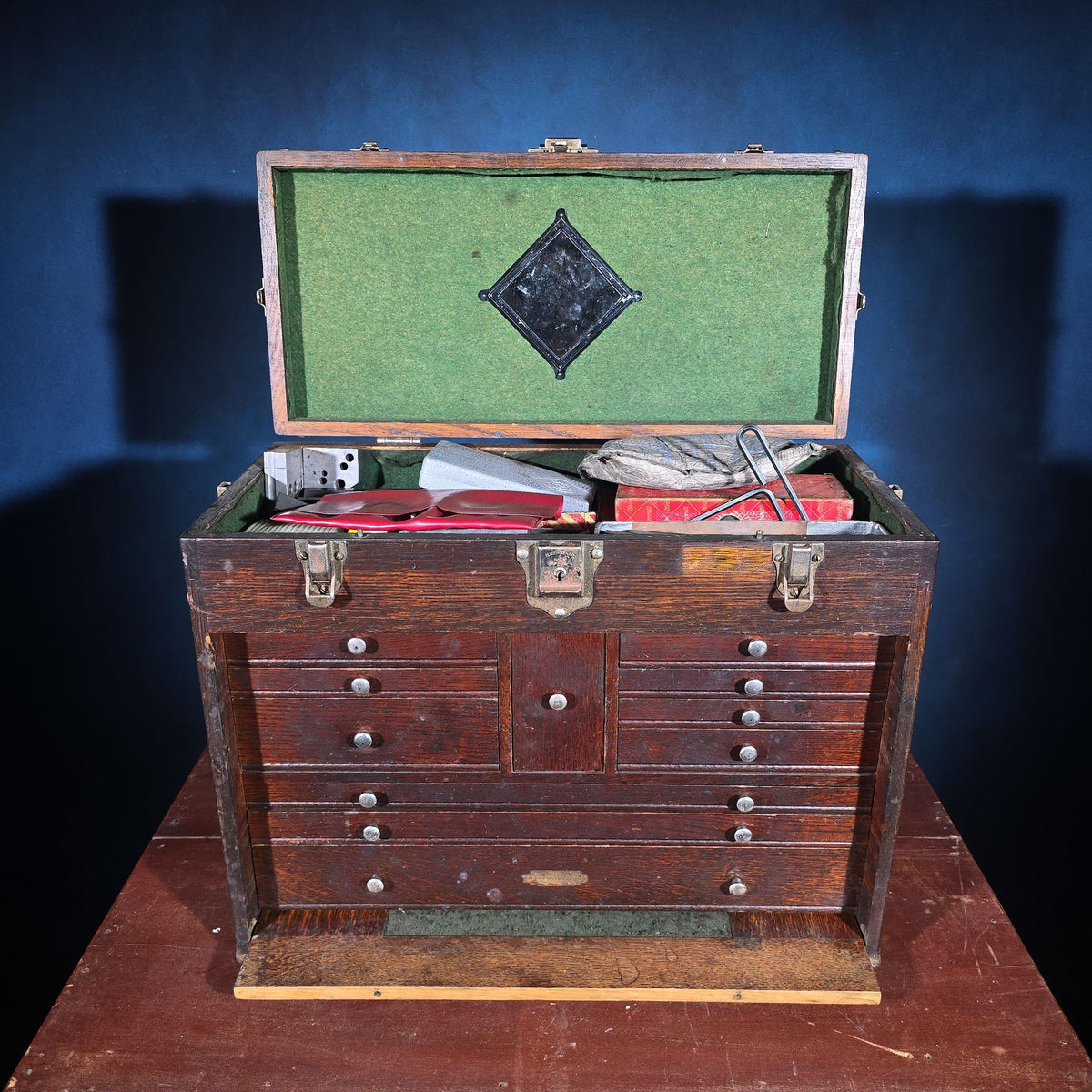 Vintage Oak Machinist's Tool Chest with Contents, Manufactured by Gerstner, Dayton, Ohio