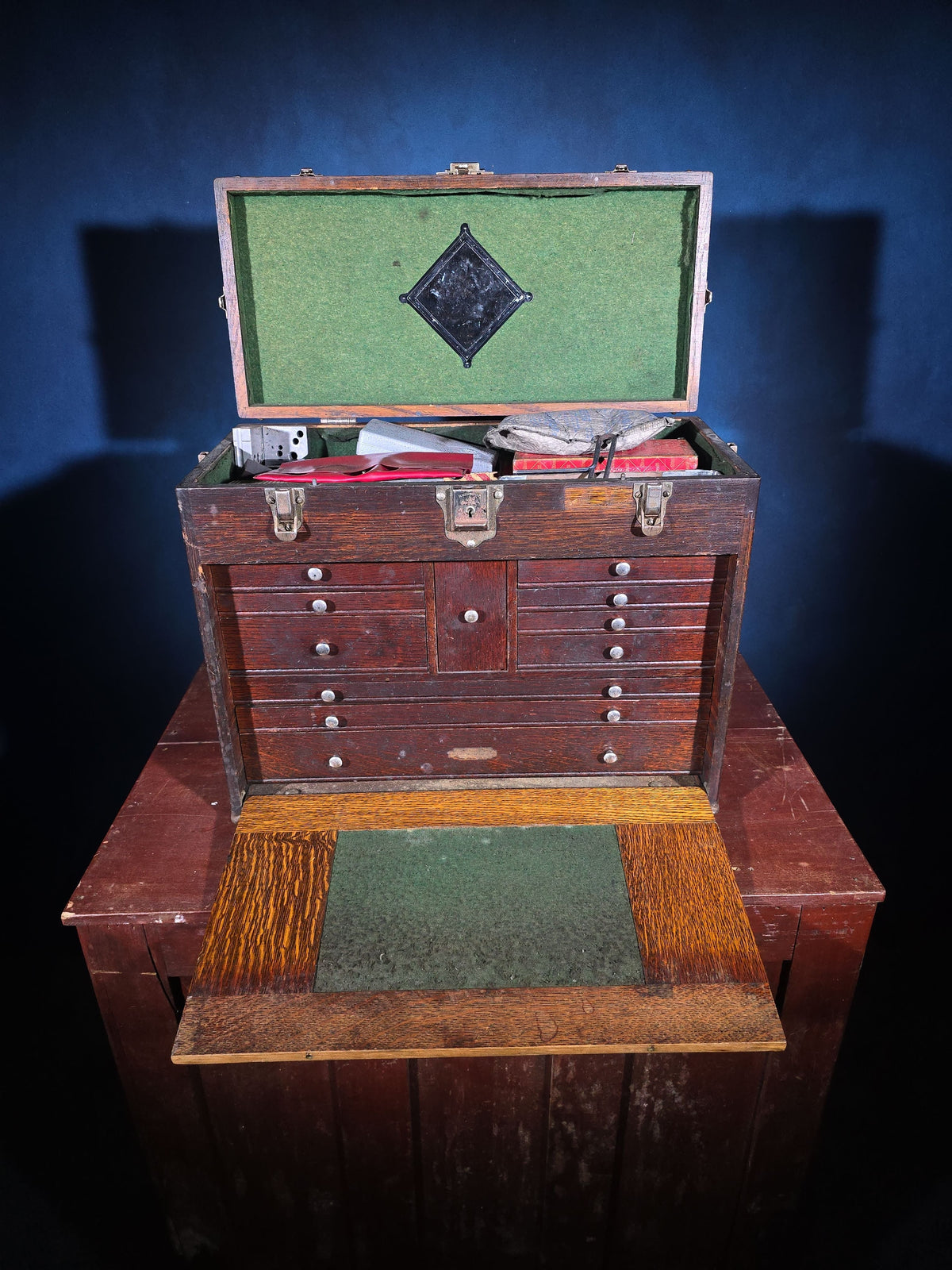 Vintage Oak Machinist's Tool Chest with Contents, Manufactured by Gerstner, Dayton, Ohio