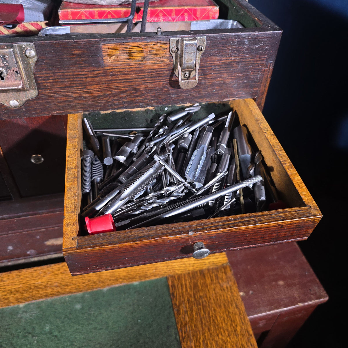 Vintage Oak Machinist's Tool Chest with Contents, Manufactured by Gerstner, Dayton, Ohio
