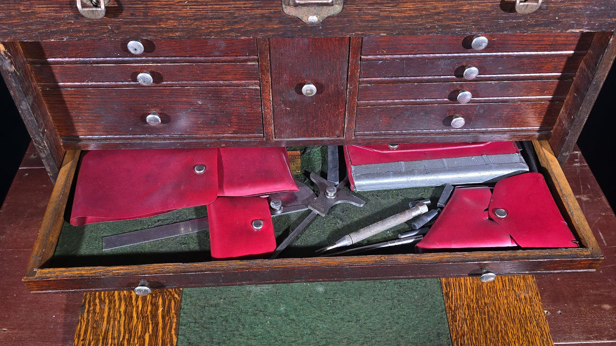 Vintage Oak Machinist's Tool Chest with Contents, Manufactured by Gerstner, Dayton, Ohio