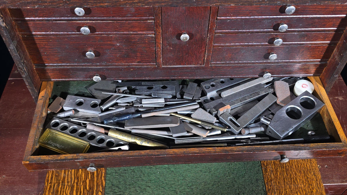 Vintage Oak Machinist's Tool Chest with Contents, Manufactured by Gerstner, Dayton, Ohio