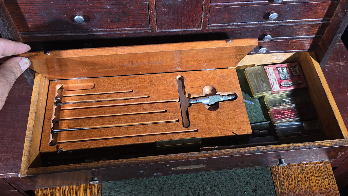 Vintage Oak Machinist's Tool Chest with Contents, Manufactured by Gerstner, Dayton, Ohio