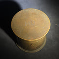 Lot 062 - Antique WWI Trench Art Brass Lidded Box with Hand-Engraved Star, Diamond, Leaf, and Scroll Decoration, "MO" Monogram, and Green Fabric-Lined Interior, 4-3/8" H