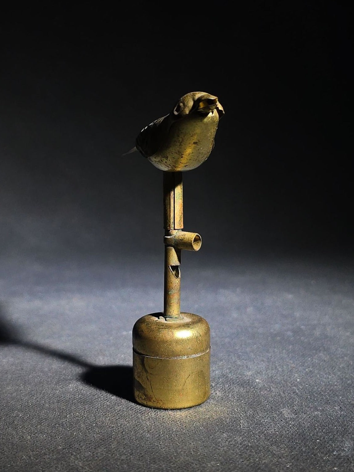 Antique Brass "Watch the Birdie" Photography Studio Bird Whistle Prop, Manufactured by Risdon Mfg. Co., Naugatuck, Connecticut, Patented March 13, 1923