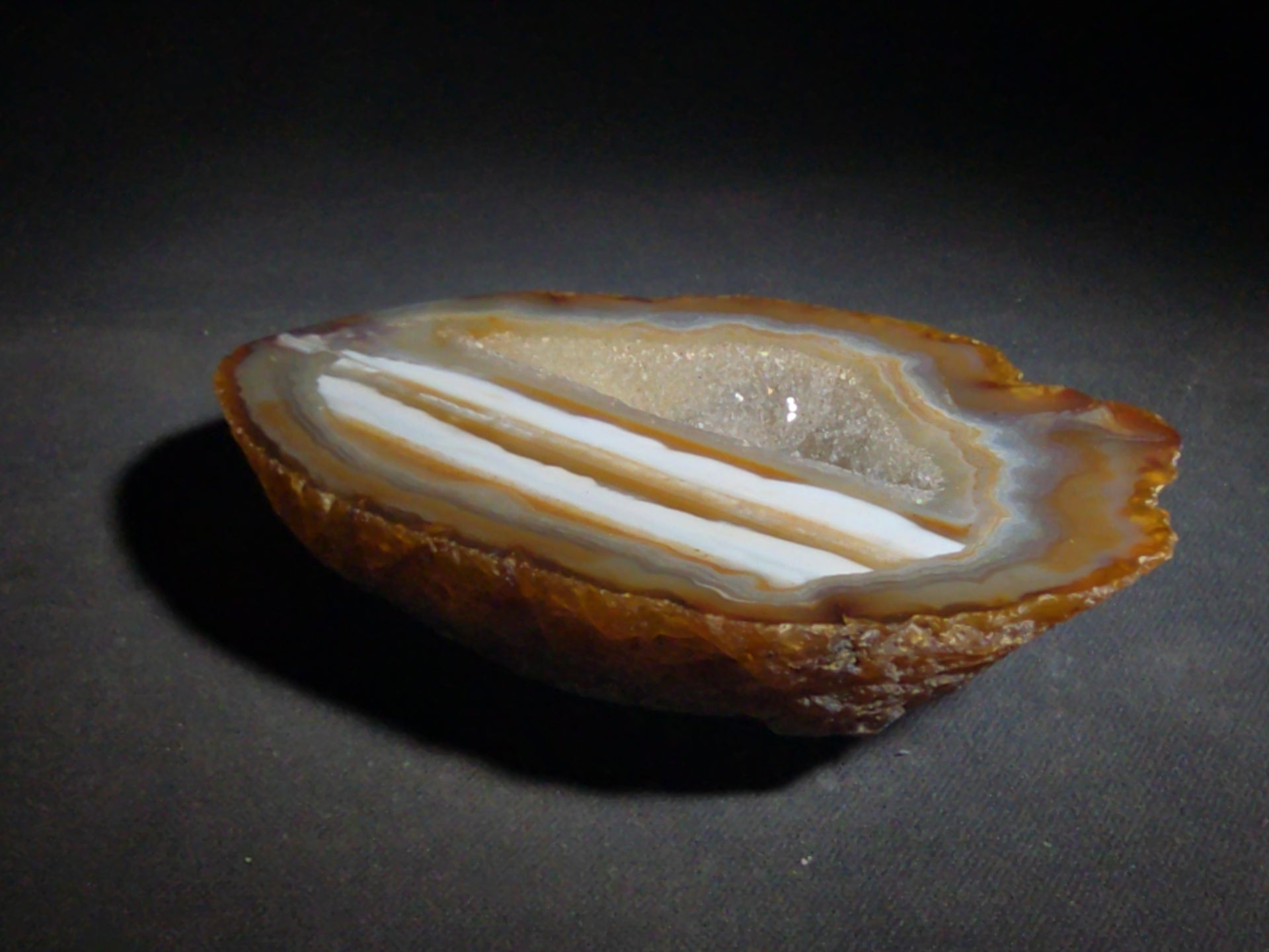 Polished Agate Geode Half with Banded Interior and Central Druzy Cavity