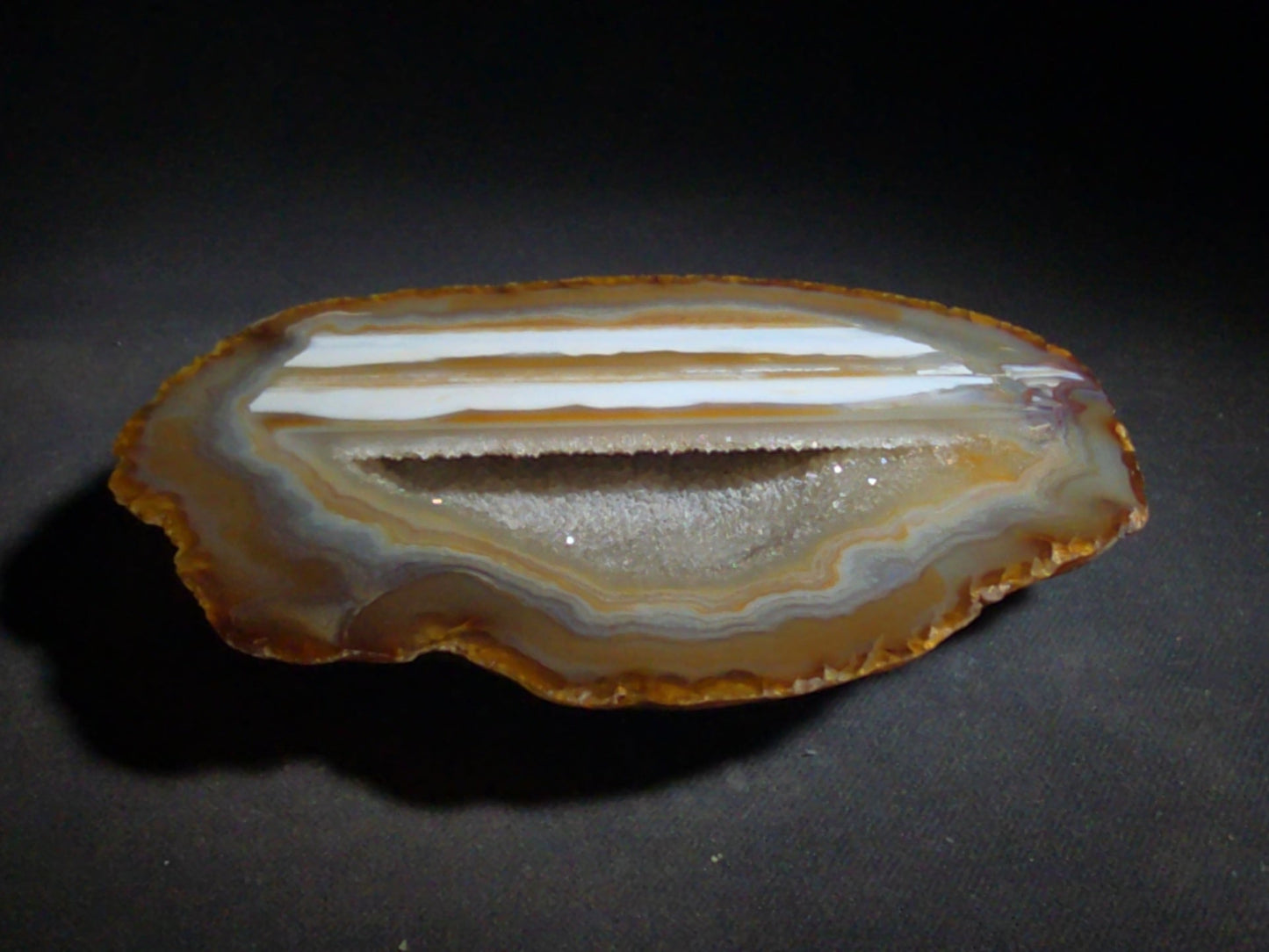 Polished Agate Geode Half with Banded Interior and Central Druzy Cavity