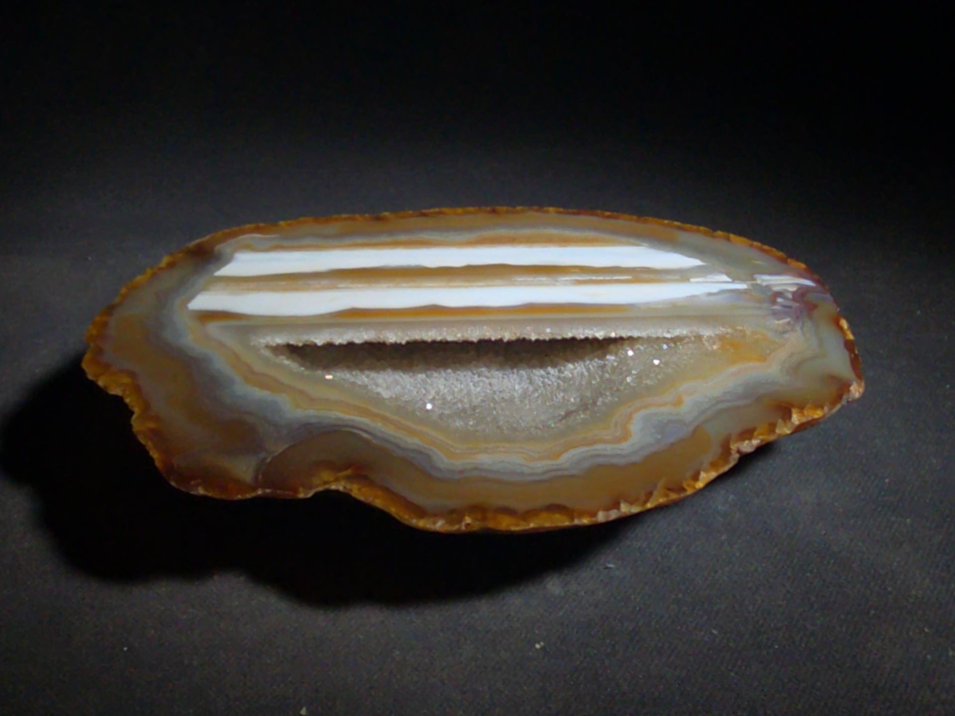 Polished Agate Geode Half with Banded Interior and Central Druzy Cavity