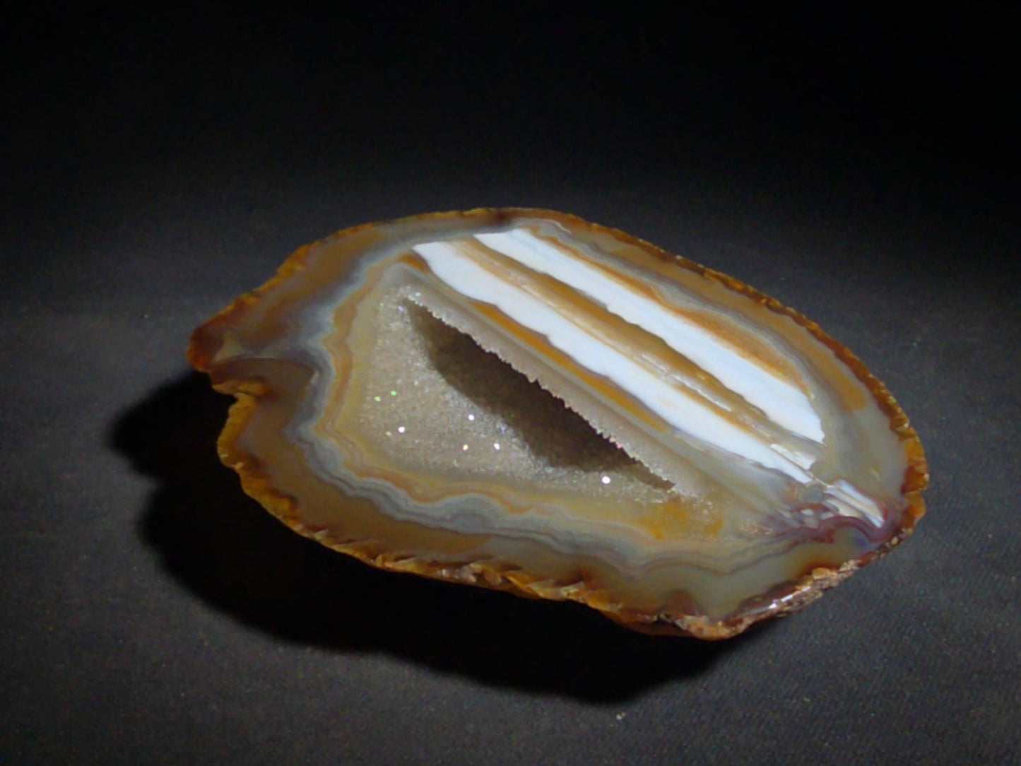 Polished Agate Geode Half with Banded Interior and Central Druzy Cavity