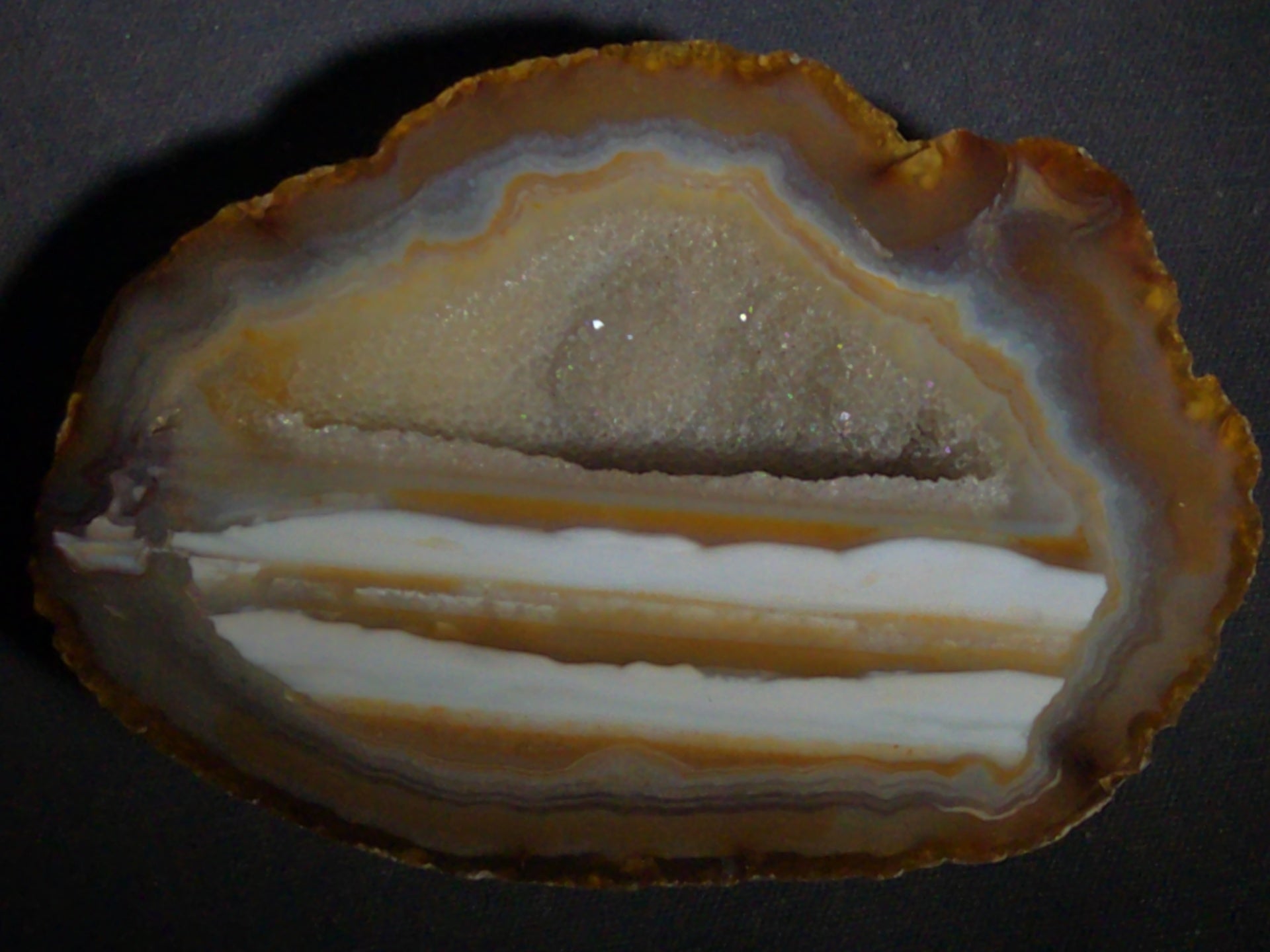 Polished Agate Geode Half with Banded Interior and Central Druzy Cavity