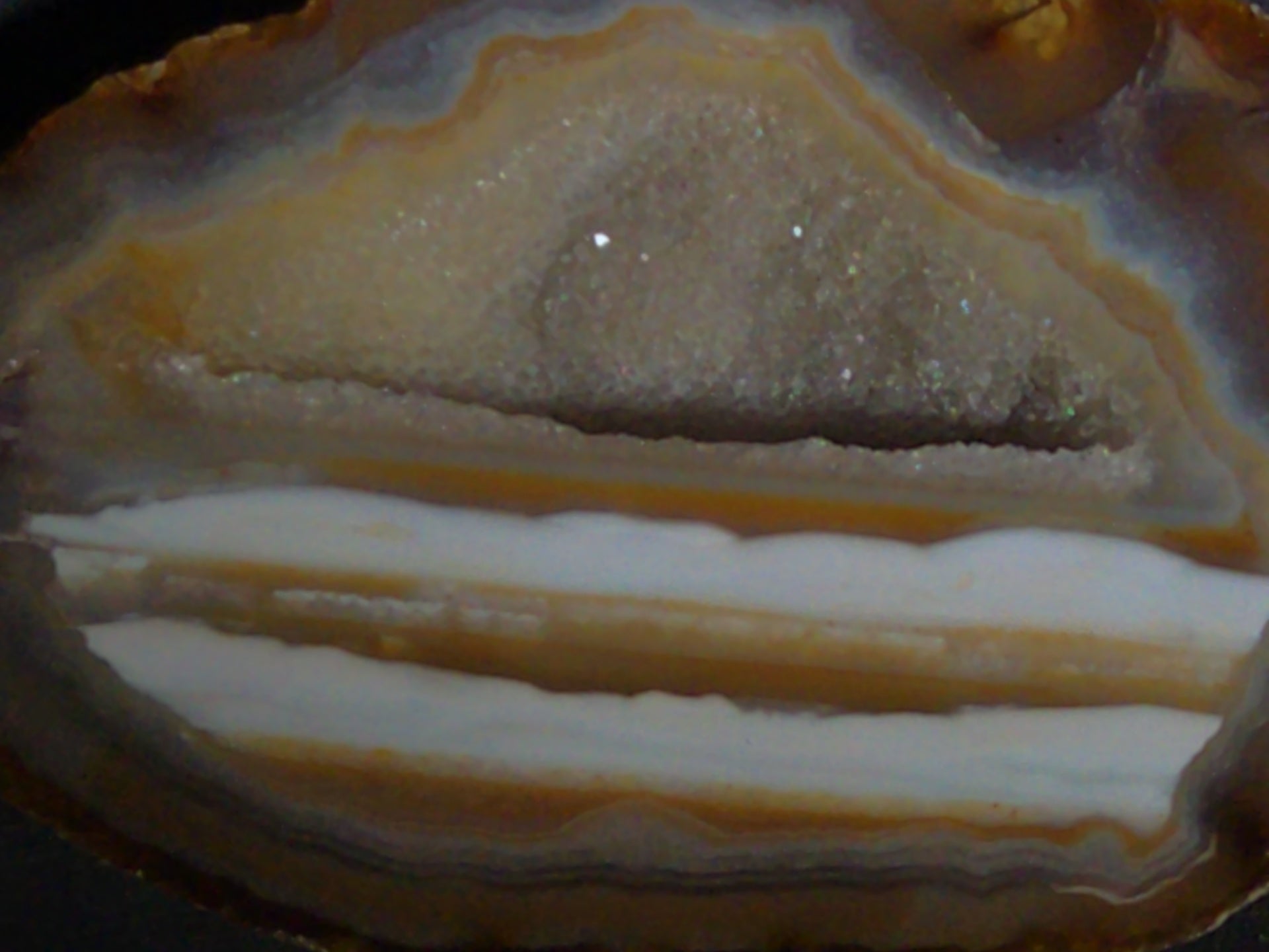 Polished Agate Geode Half with Banded Interior and Central Druzy Cavity