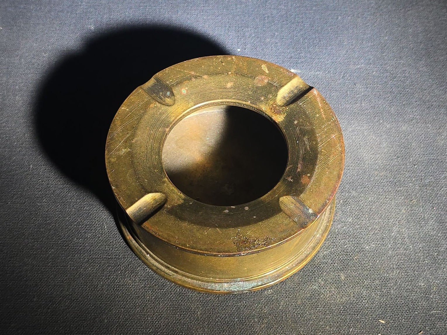 Vintage WWII-Era Trench Art Brass Shell Casing Ashtray with Removable Top
