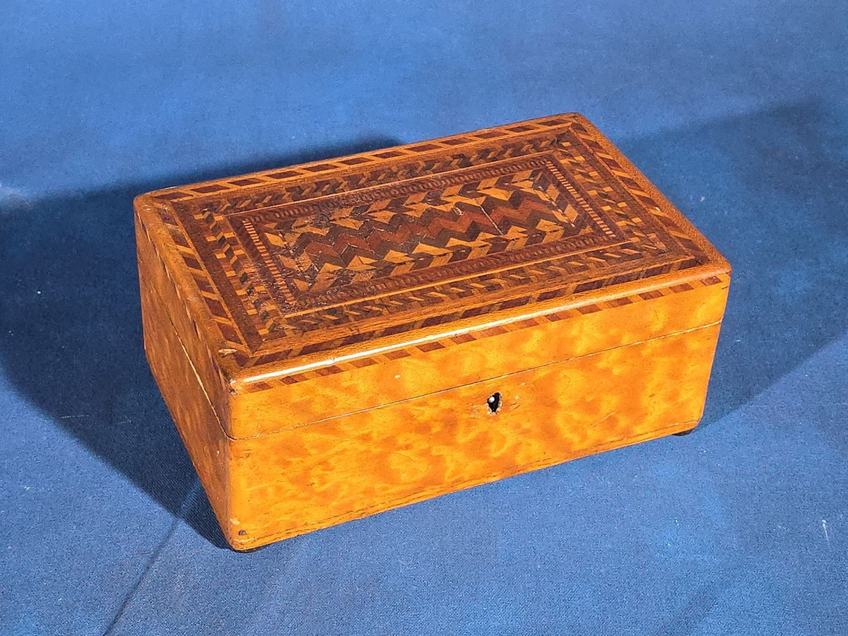 Antique Parquetry Inlay Box with Interior Mirror