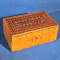 Lot 141 - Antique Parquetry Inlay Box with Interior Mirror, 9-1/2" L