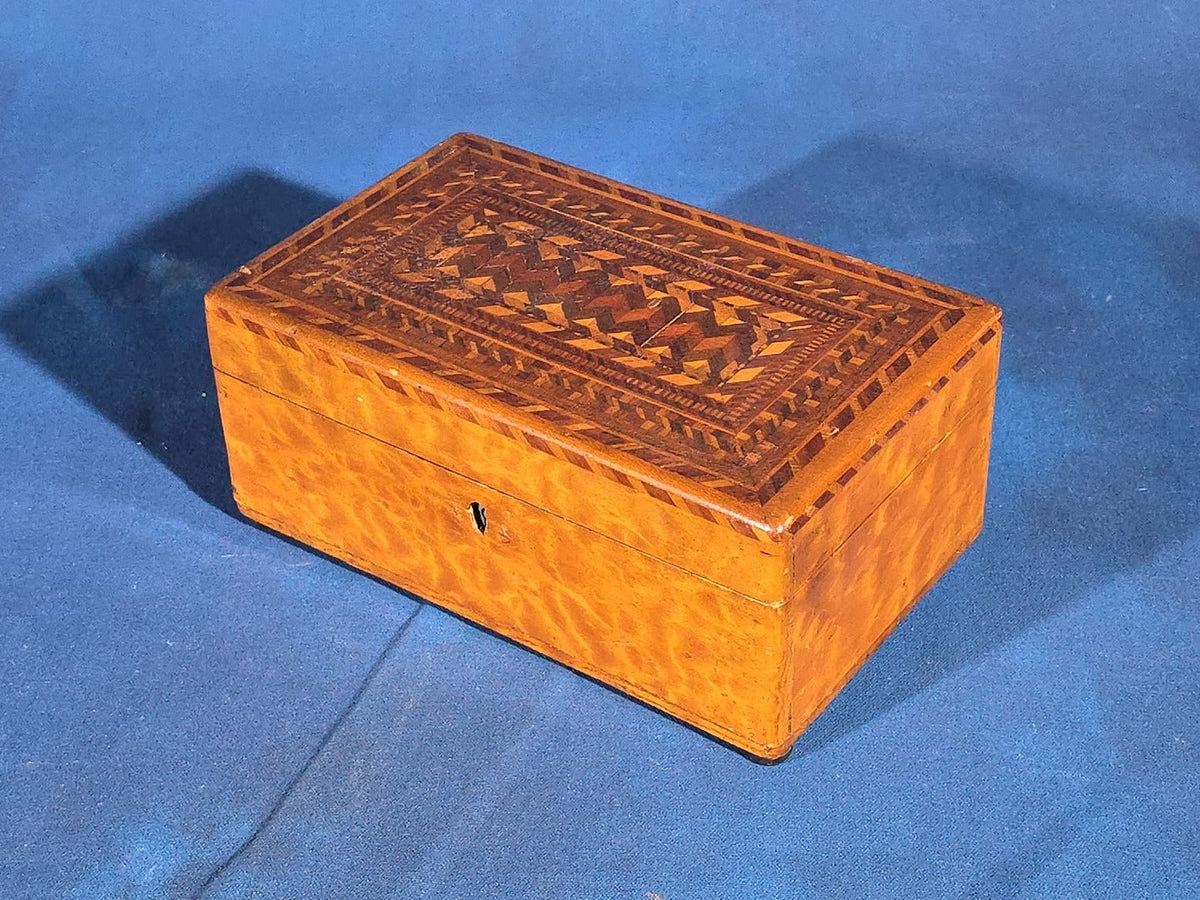 Antique Parquetry Inlay Box with Interior Mirror