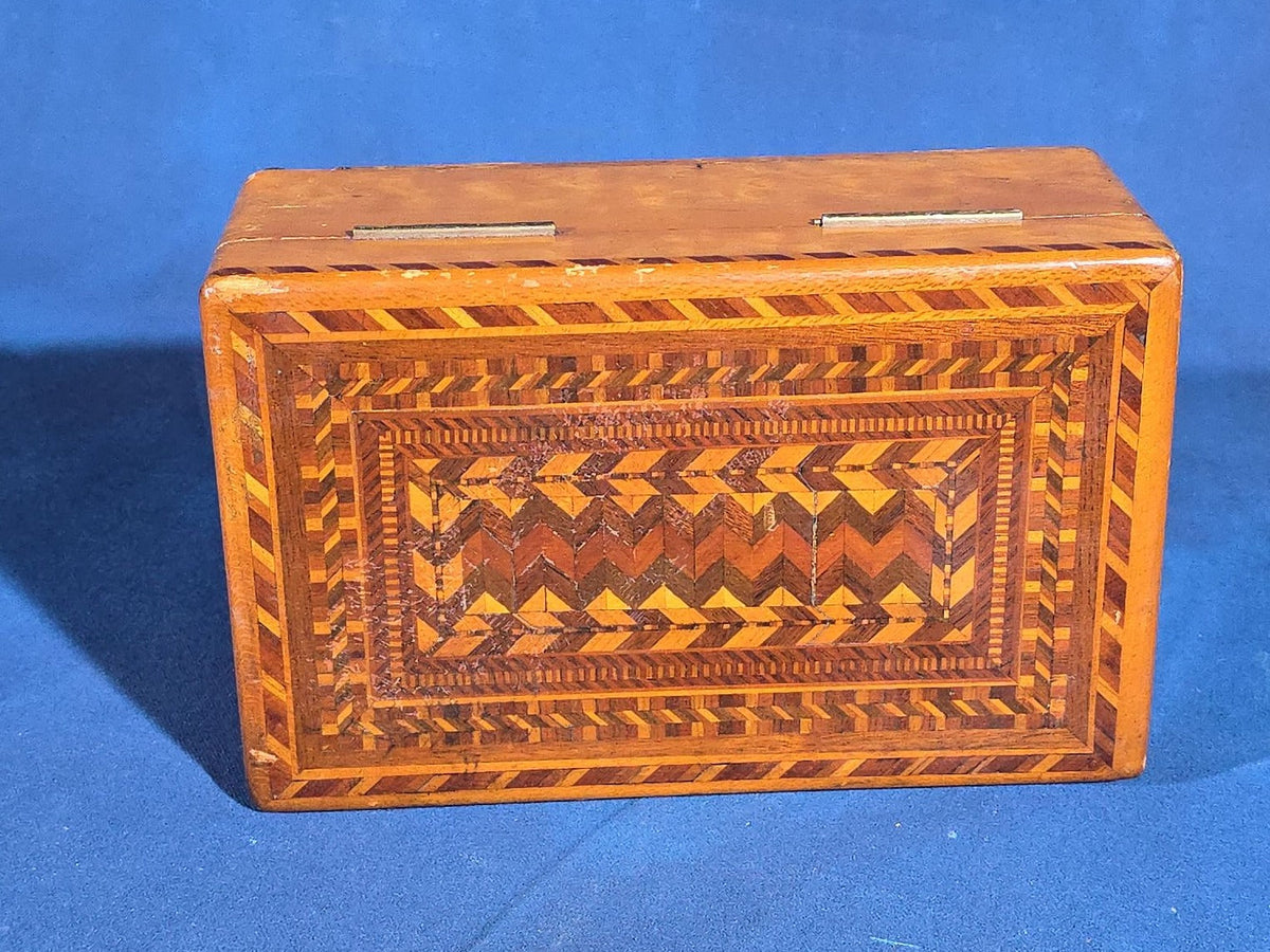 Antique Parquetry Inlay Box with Interior Mirror