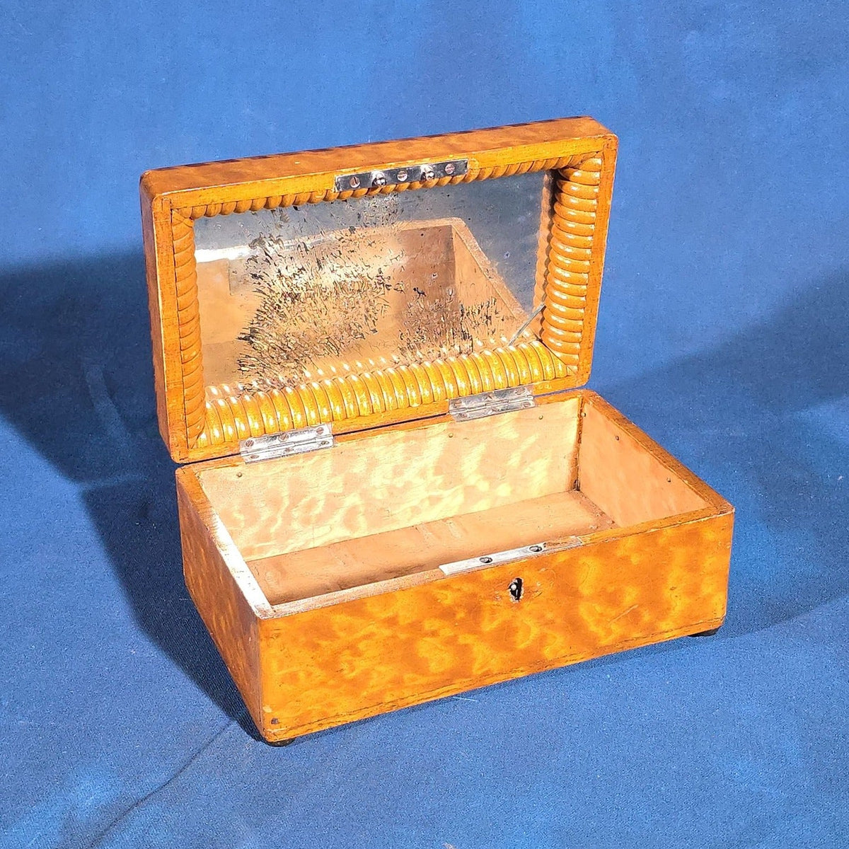 Antique Parquetry Inlay Box with Interior Mirror