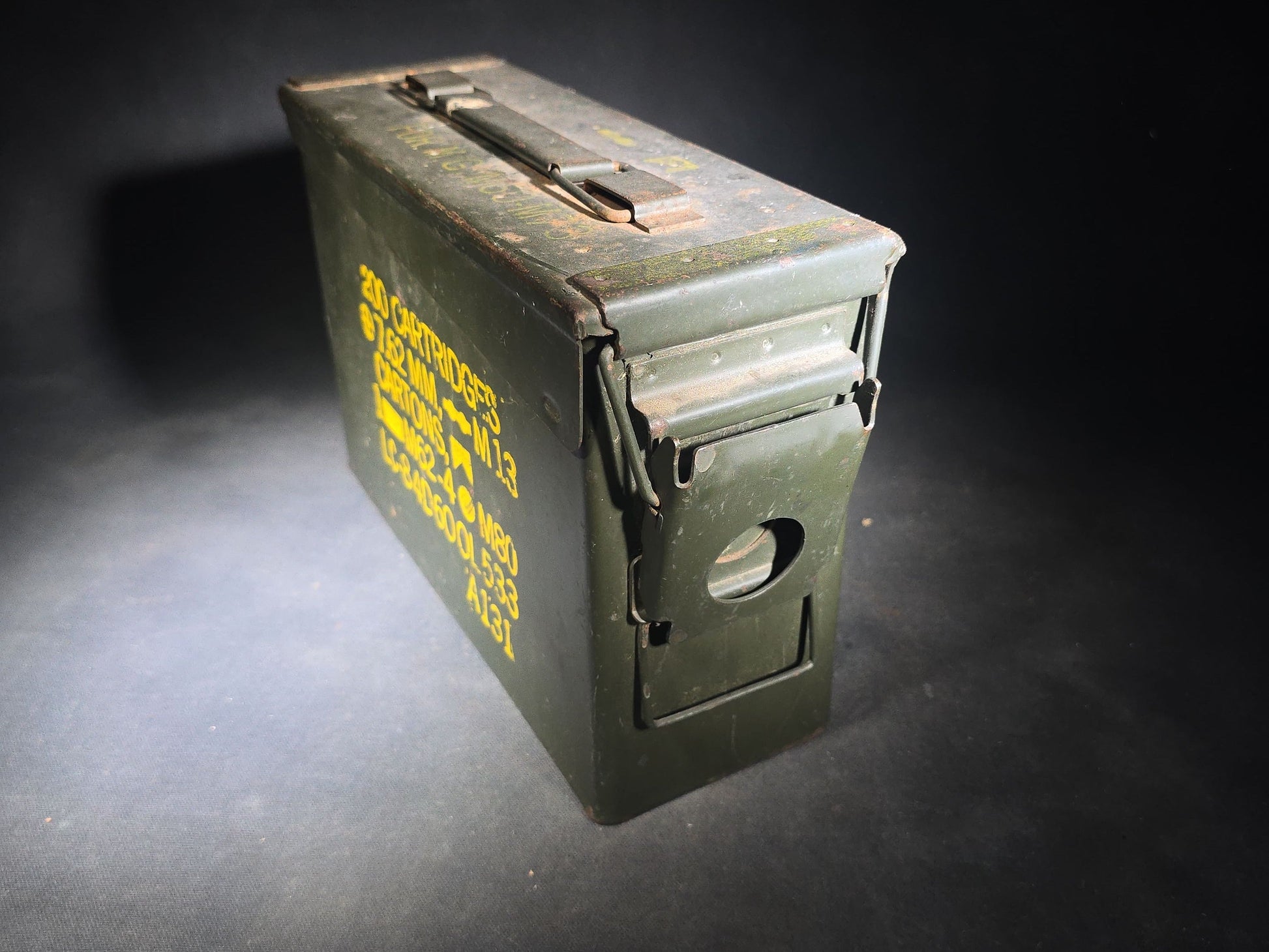 Pair of Vintage U.S. Military Metal Ammunition Boxes including 7.62 MM M13 and .30 Caliber AP T93E2