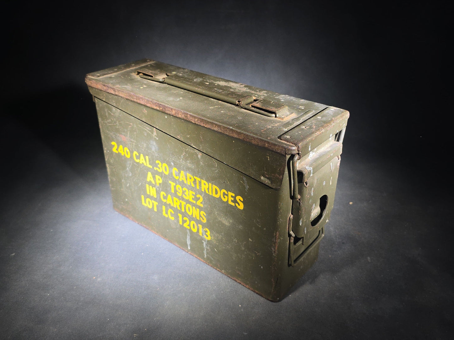 Pair of Vintage U.S. Military Metal Ammunition Boxes including 7.62 MM M13 and .30 Caliber AP T93E2
