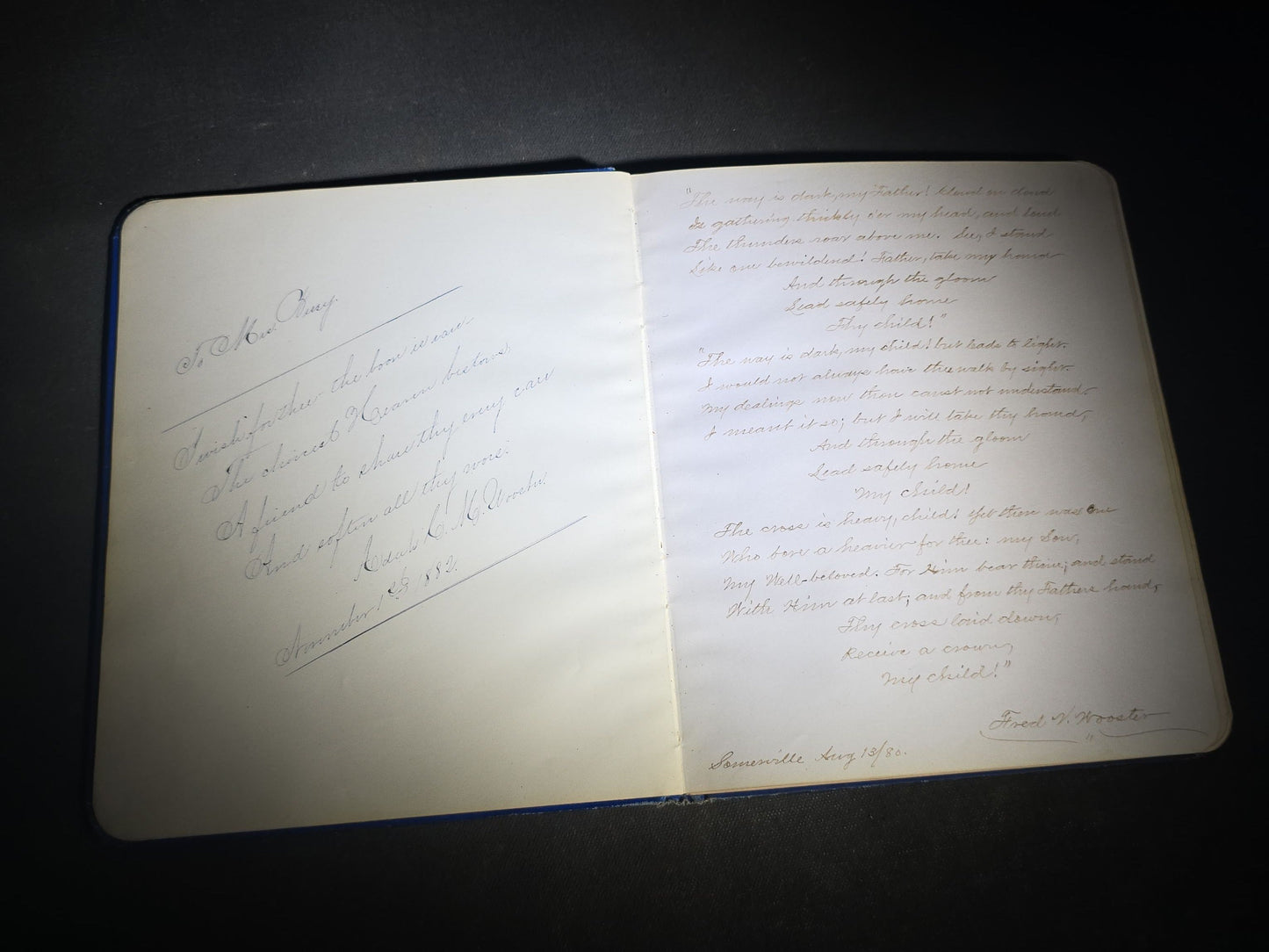 Antique Aldine Autograph Album Belonging to Mrs. Lucinda L. Berry, Somerville, Massachusetts, with Entries Dating 1879-1883 including Signature of Photographer Amory Nelson Hardy (1835-1911), Published by L.A. Lipman, 1878