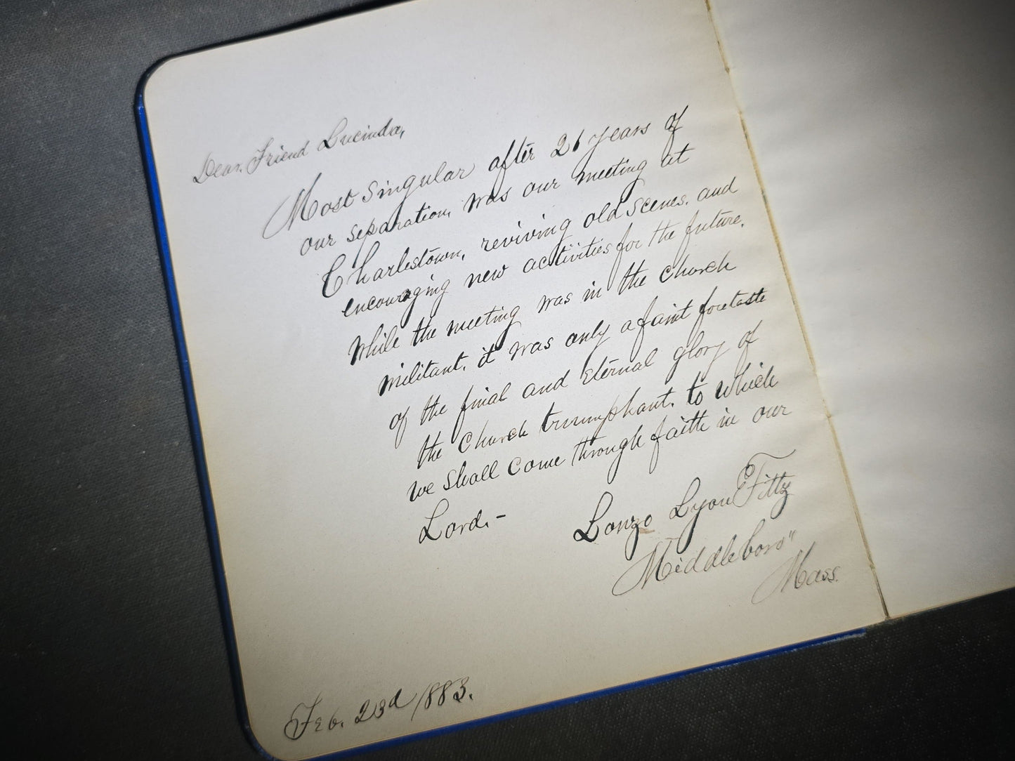 Antique Aldine Autograph Album Belonging to Mrs. Lucinda L. Berry, Somerville, Massachusetts, with Entries Dating 1879-1883 including Signature of Photographer Amory Nelson Hardy (1835-1911), Published by L.A. Lipman, 1878