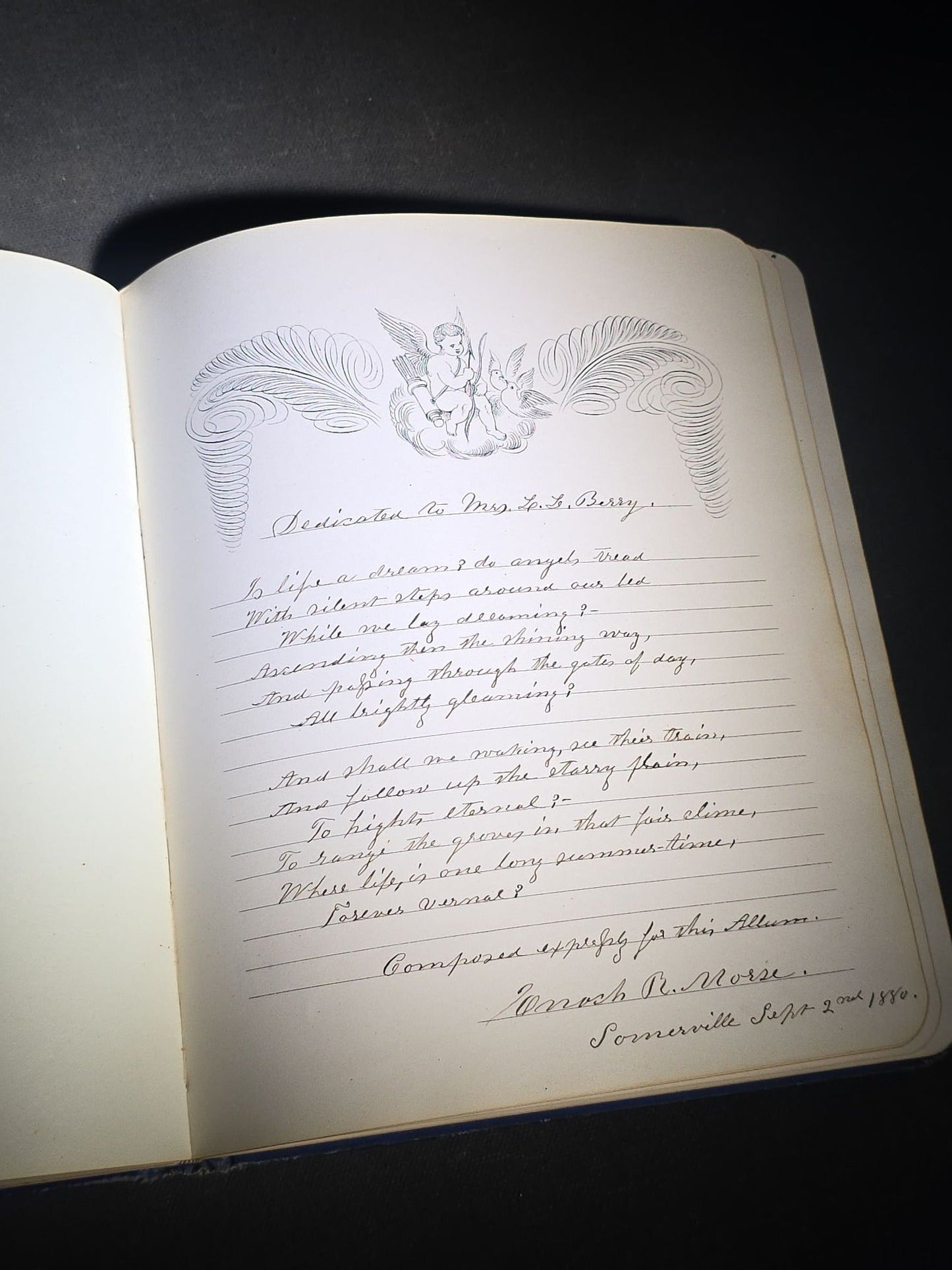 Antique Aldine Autograph Album Belonging to Mrs. Lucinda L. Berry, Somerville, Massachusetts, with Entries Dating 1879-1883 including Signature of Photographer Amory Nelson Hardy (1835-1911), Published by L.A. Lipman, 1878