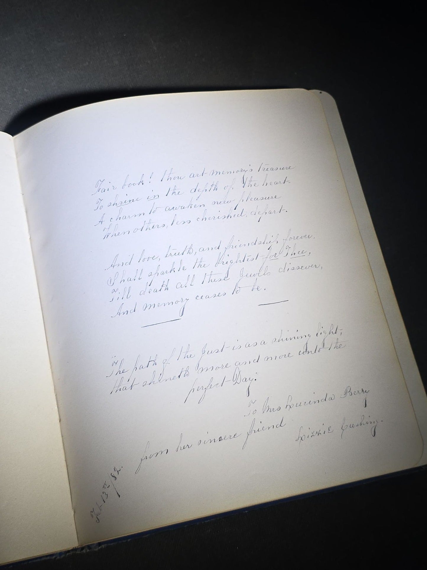 Antique Aldine Autograph Album Belonging to Mrs. Lucinda L. Berry, Somerville, Massachusetts, with Entries Dating 1879-1883 including Signature of Photographer Amory Nelson Hardy (1835-1911), Published by L.A. Lipman, 1878