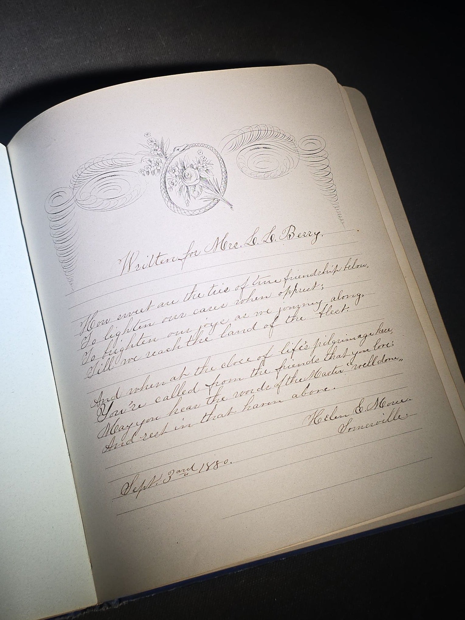 Antique Aldine Autograph Album Belonging to Mrs. Lucinda L. Berry, Somerville, Massachusetts, with Entries Dating 1879-1883 including Signature of Photographer Amory Nelson Hardy (1835-1911), Published by L.A. Lipman, 1878