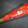 Lot 142 - Vintage Tin Lithograph Christmas Horn Noisemaker with Santa Claus, Holly, Star, Sled, and Toy Graphics, 10" L