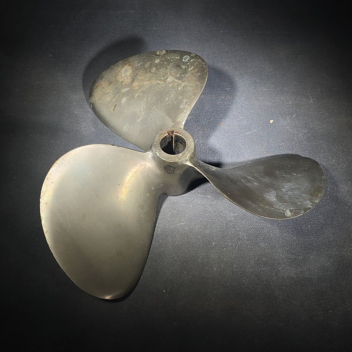 Vintage Three-Blade Ni-Bral Nickel-Aluminum-Bronze Boat Propeller 12LH14, Grand Rapids, Michigan, Dated June 1982