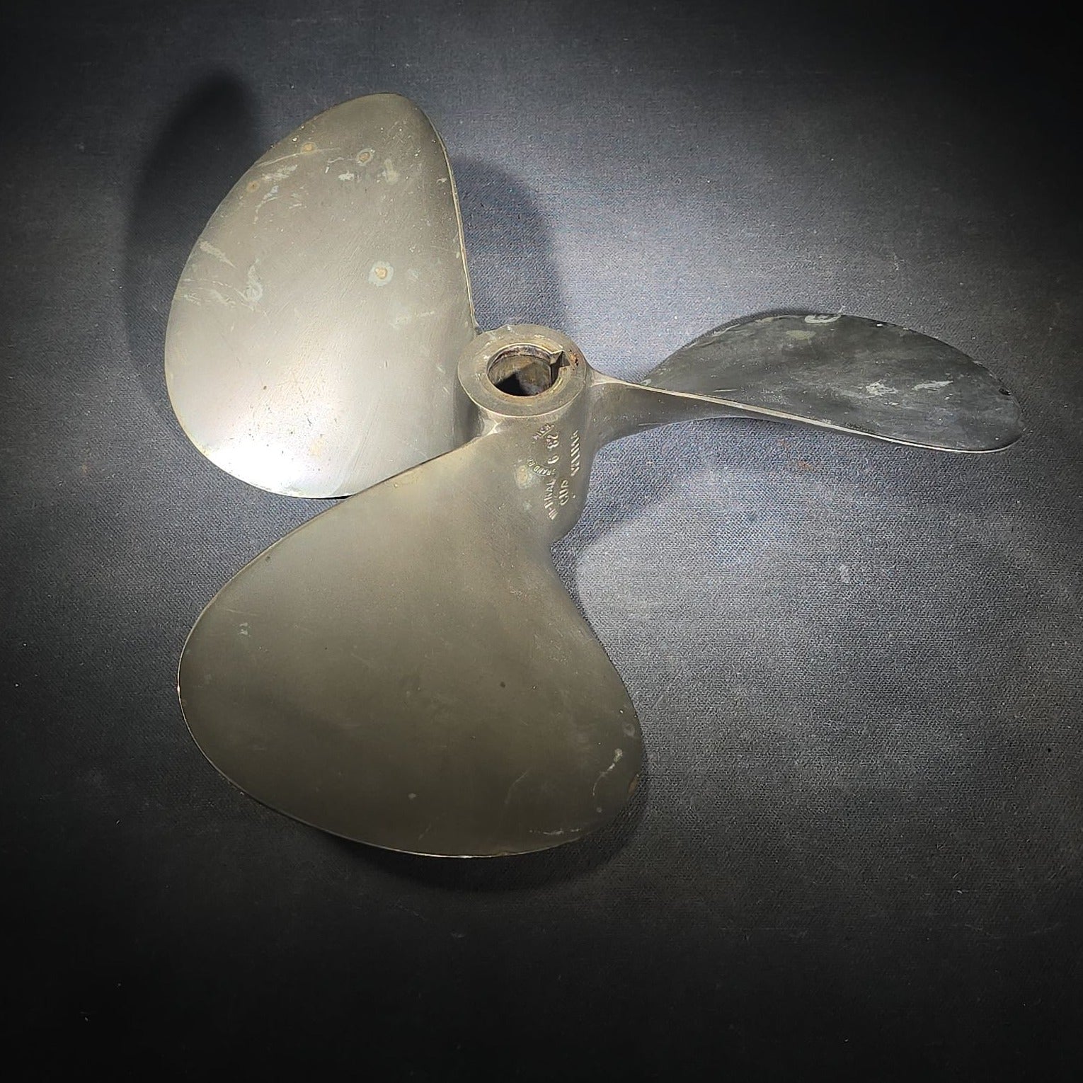 Vintage Three-Blade Ni-Bral Nickel-Aluminum-Bronze Boat Propeller 12LH14, Grand Rapids, Michigan, Dated June 1982