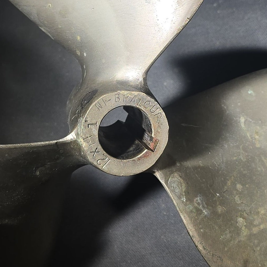 Vintage Three-Blade Ni-Bral Nickel-Aluminum-Bronze Boat Propeller 12LH14, Grand Rapids, Michigan, Dated June 1982