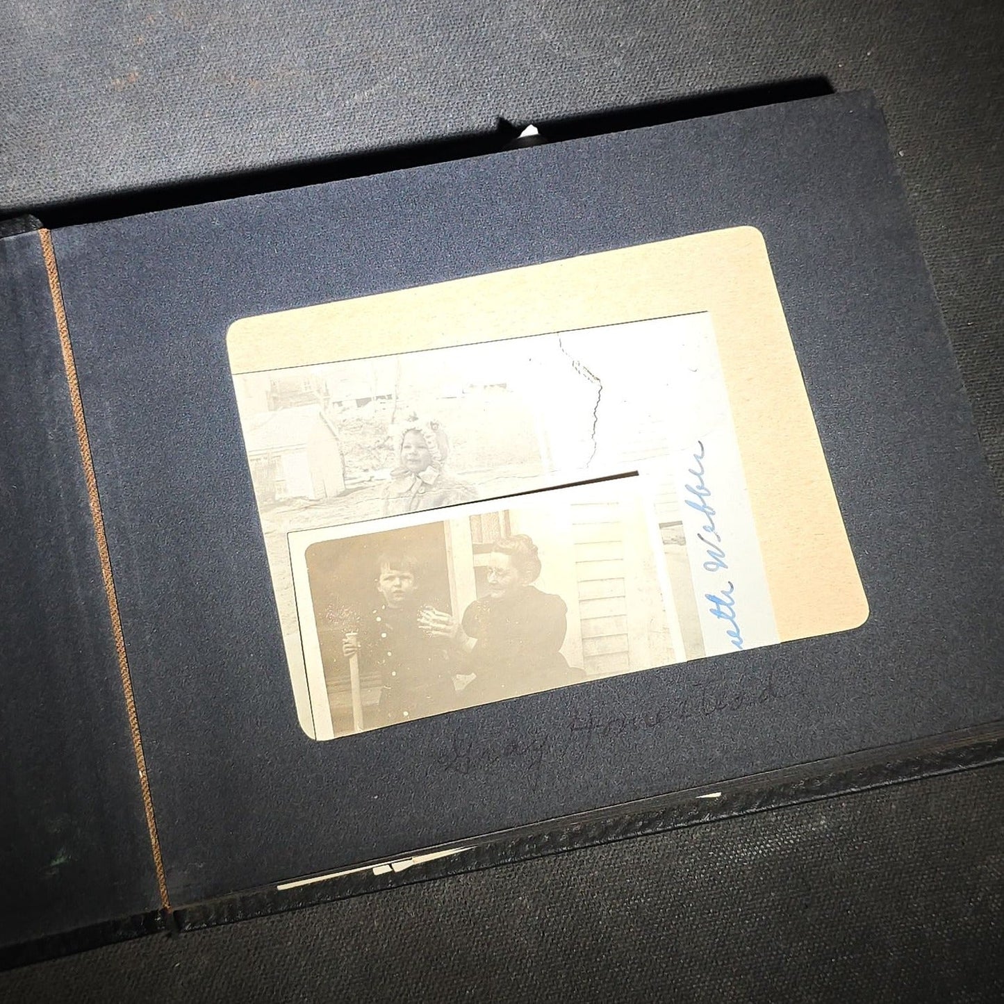Vintage Photo Album Containing 30+ Snapshot Photographs including Soldier at Stonehenge, Cats, Military Subjects, and May Day