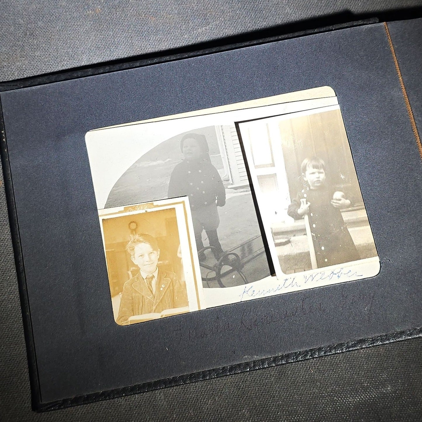Vintage Photo Album Containing 30+ Snapshot Photographs including Soldier at Stonehenge, Cats, Military Subjects, and May Day