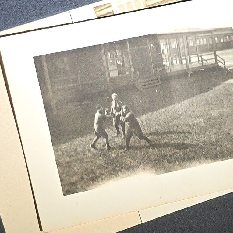Vintage Photo Album Containing 30+ Snapshot Photographs including Soldier at Stonehenge, Cats, Military Subjects, and May Day