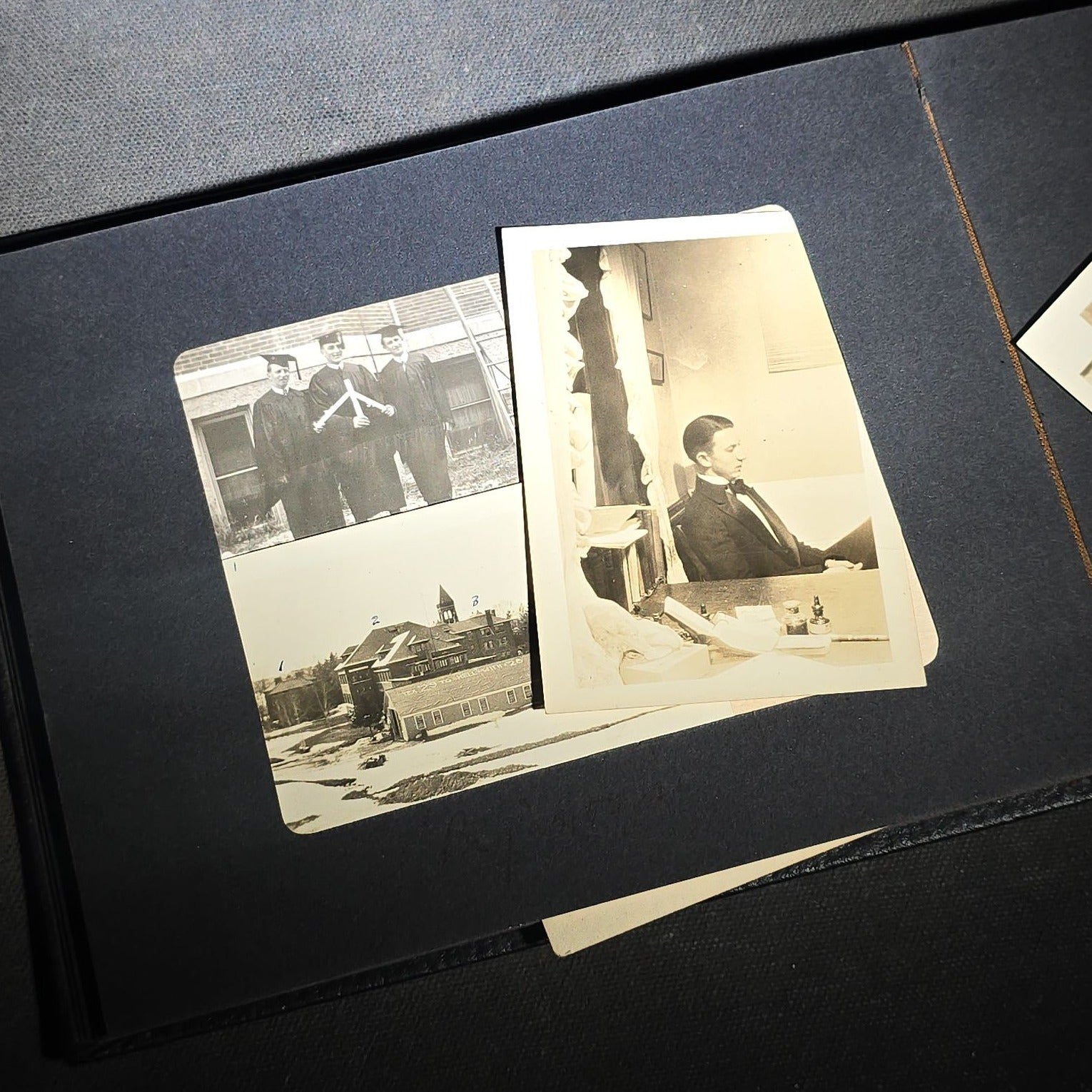 Vintage Photo Album Containing 30+ Snapshot Photographs including Soldier at Stonehenge, Cats, Military Subjects, and May Day