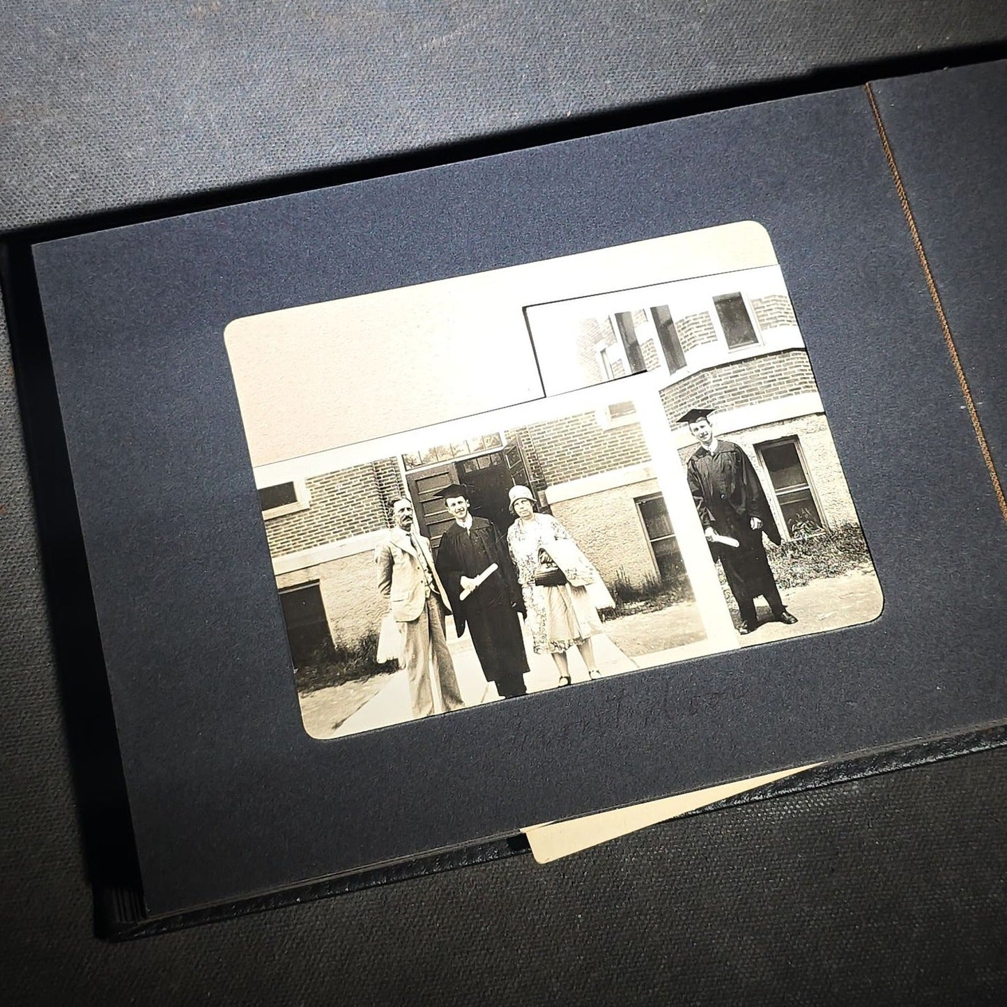 Vintage Photo Album Containing 30+ Snapshot Photographs including Soldier at Stonehenge, Cats, Military Subjects, and May Day