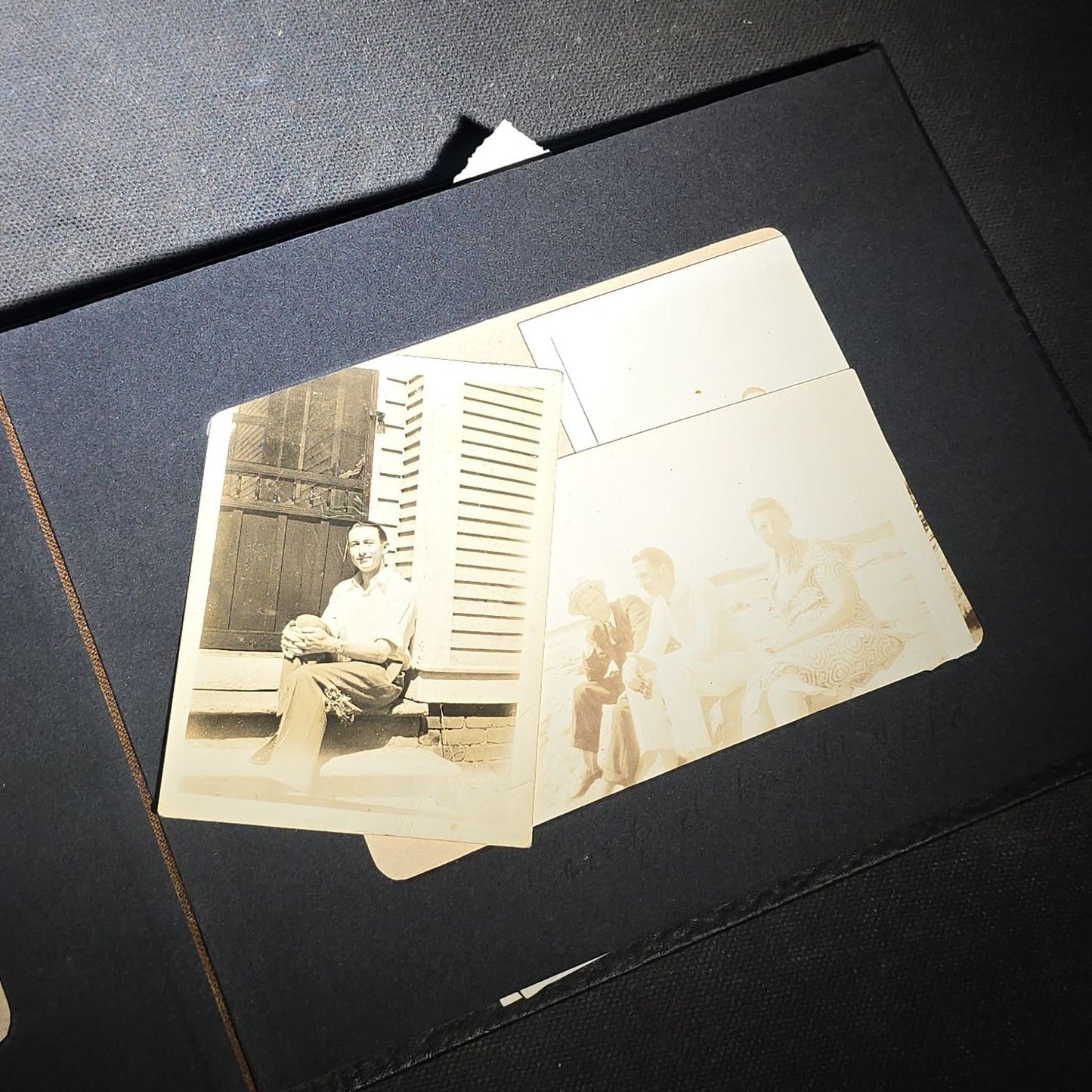 Vintage Photo Album Containing 30+ Snapshot Photographs including Soldier at Stonehenge, Cats, Military Subjects, and May Day