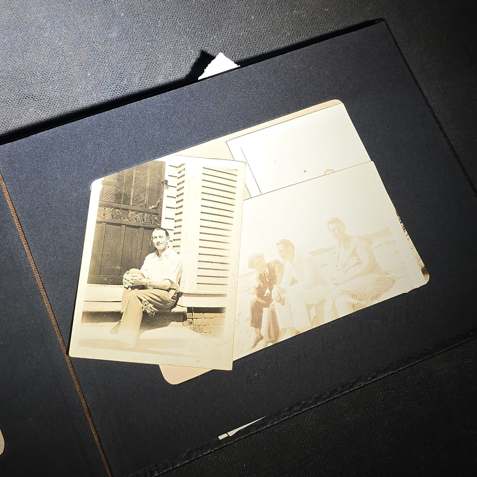Vintage Photo Album Containing 30+ Snapshot Photographs including Soldier at Stonehenge, Cats, Military Subjects, and May Day