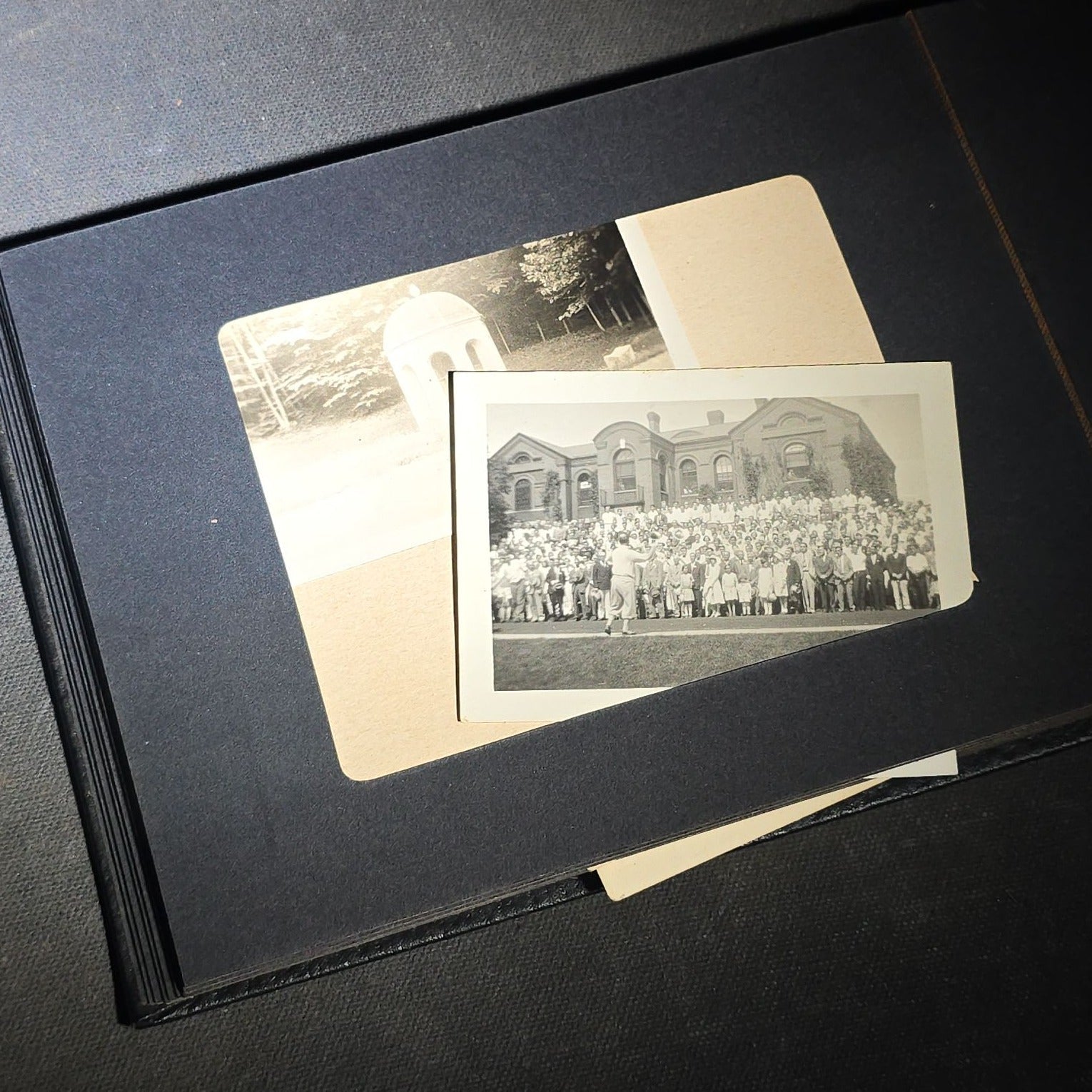 Vintage Photo Album Containing 30+ Snapshot Photographs including Soldier at Stonehenge, Cats, Military Subjects, and May Day