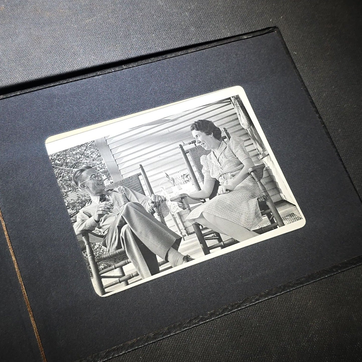Vintage Photo Album Containing 30+ Snapshot Photographs including Soldier at Stonehenge, Cats, Military Subjects, and May Day