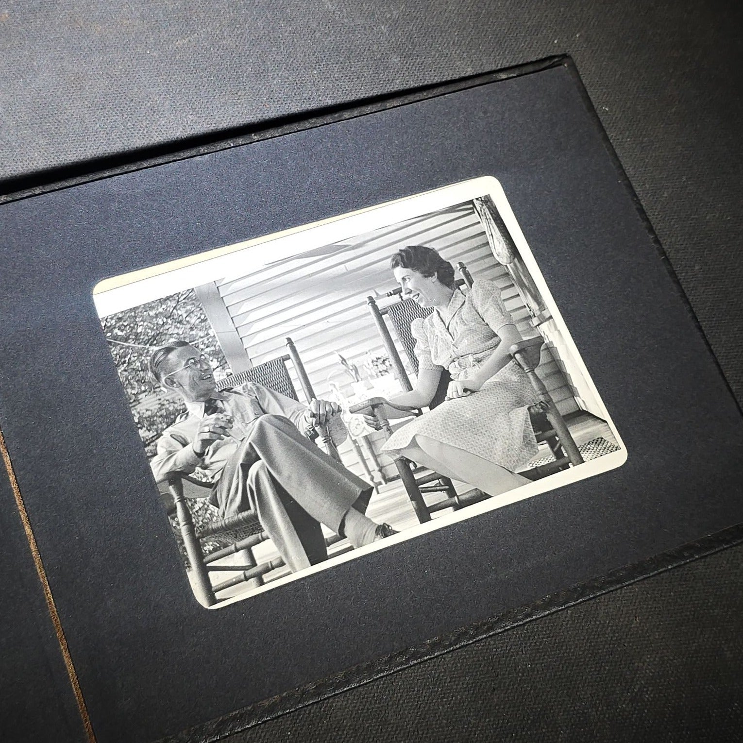 Vintage Photo Album Containing 30+ Snapshot Photographs including Soldier at Stonehenge, Cats, Military Subjects, and May Day