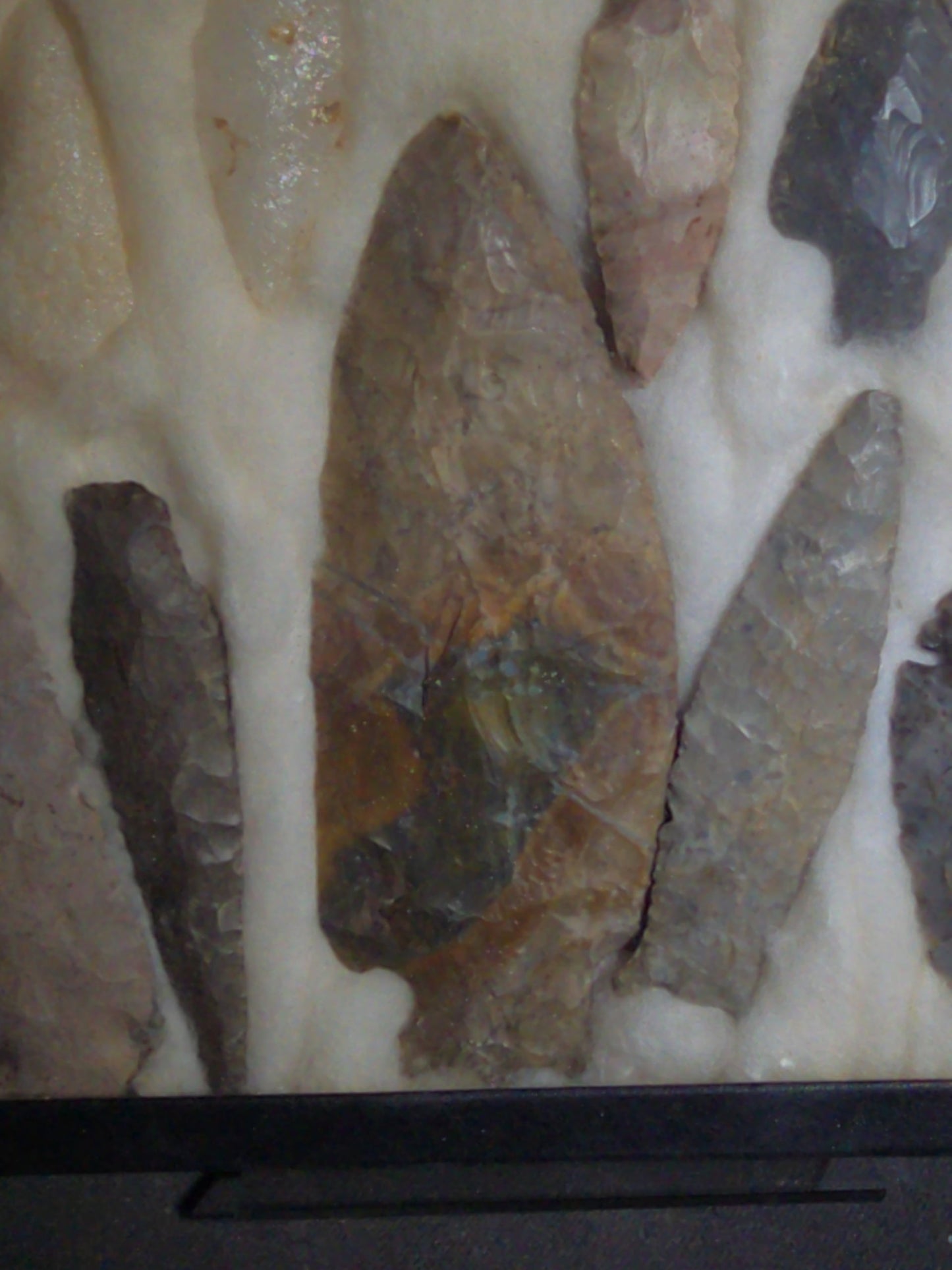 Grouping of 18 Stone Arrowheads and Projectile Points in Riker Display Case