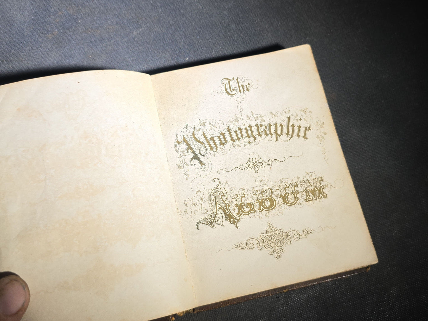 Antique Portrait Photo Album Containing Seven Tintype Photographs and Four C.D.V. Photographs, Embossed Leather Binding