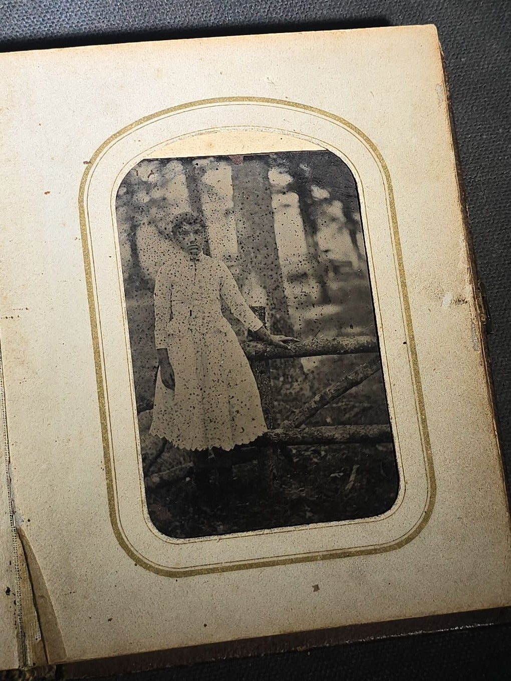 Antique Portrait Photo Album Containing Seven Tintype Photographs and Four C.D.V. Photographs, Embossed Leather Binding