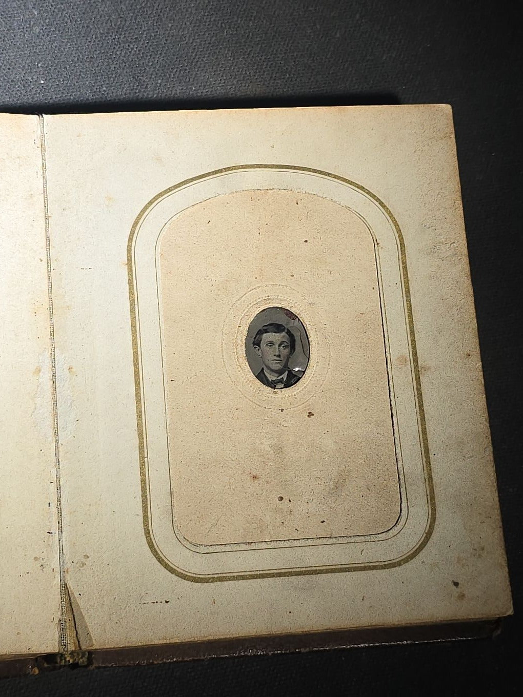 Antique Portrait Photo Album Containing Seven Tintype Photographs and Four C.D.V. Photographs, Embossed Leather Binding