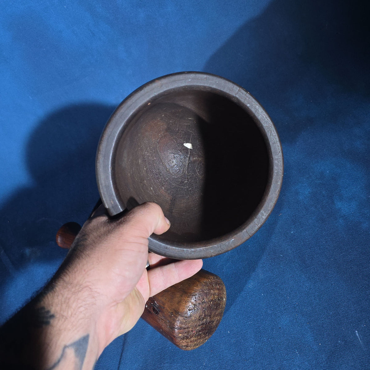 Antique Turned Wood Mortar and Pestle